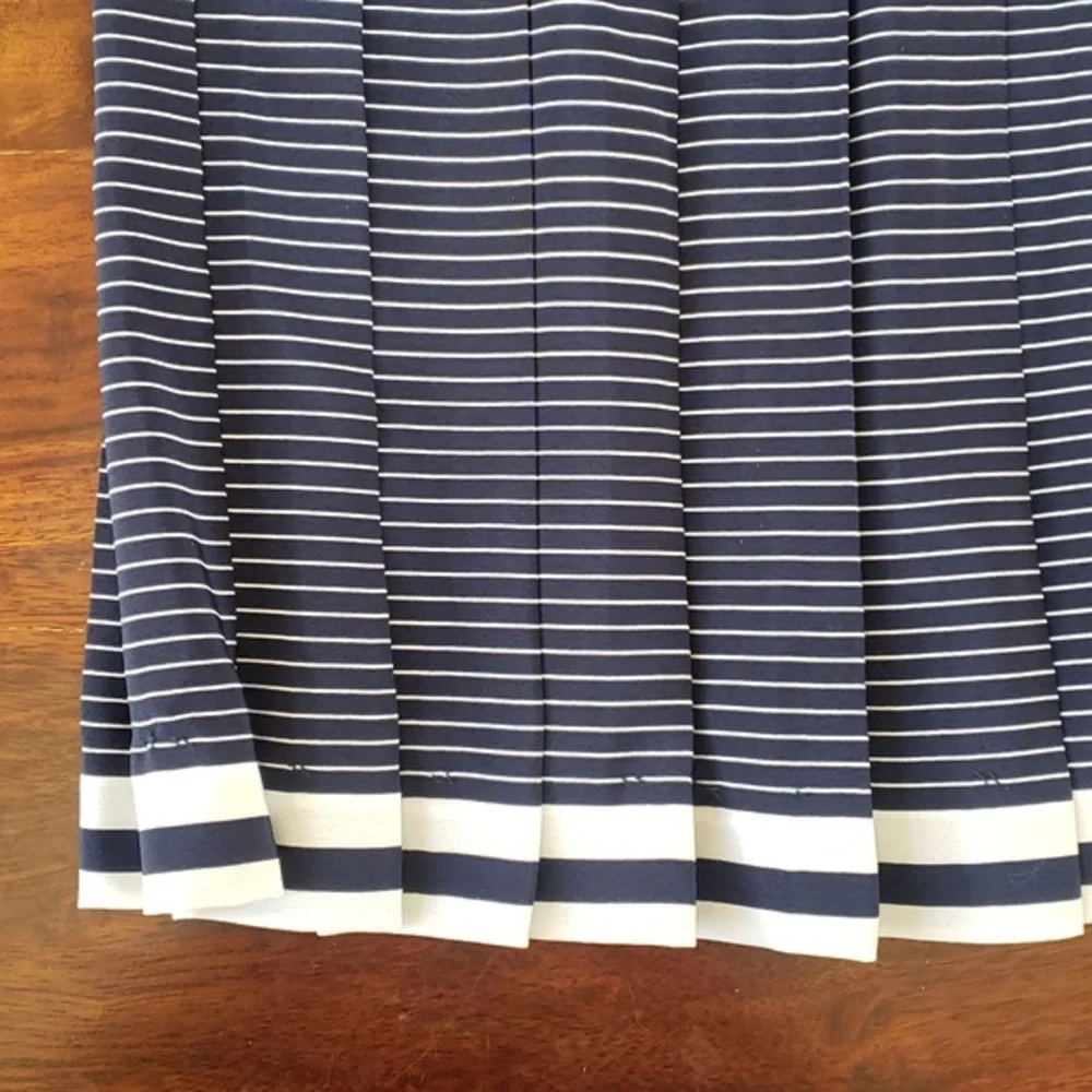 Vintage Navy White Stripe Pleated A-Line Skirt Nautical Preppy Mid-Length M